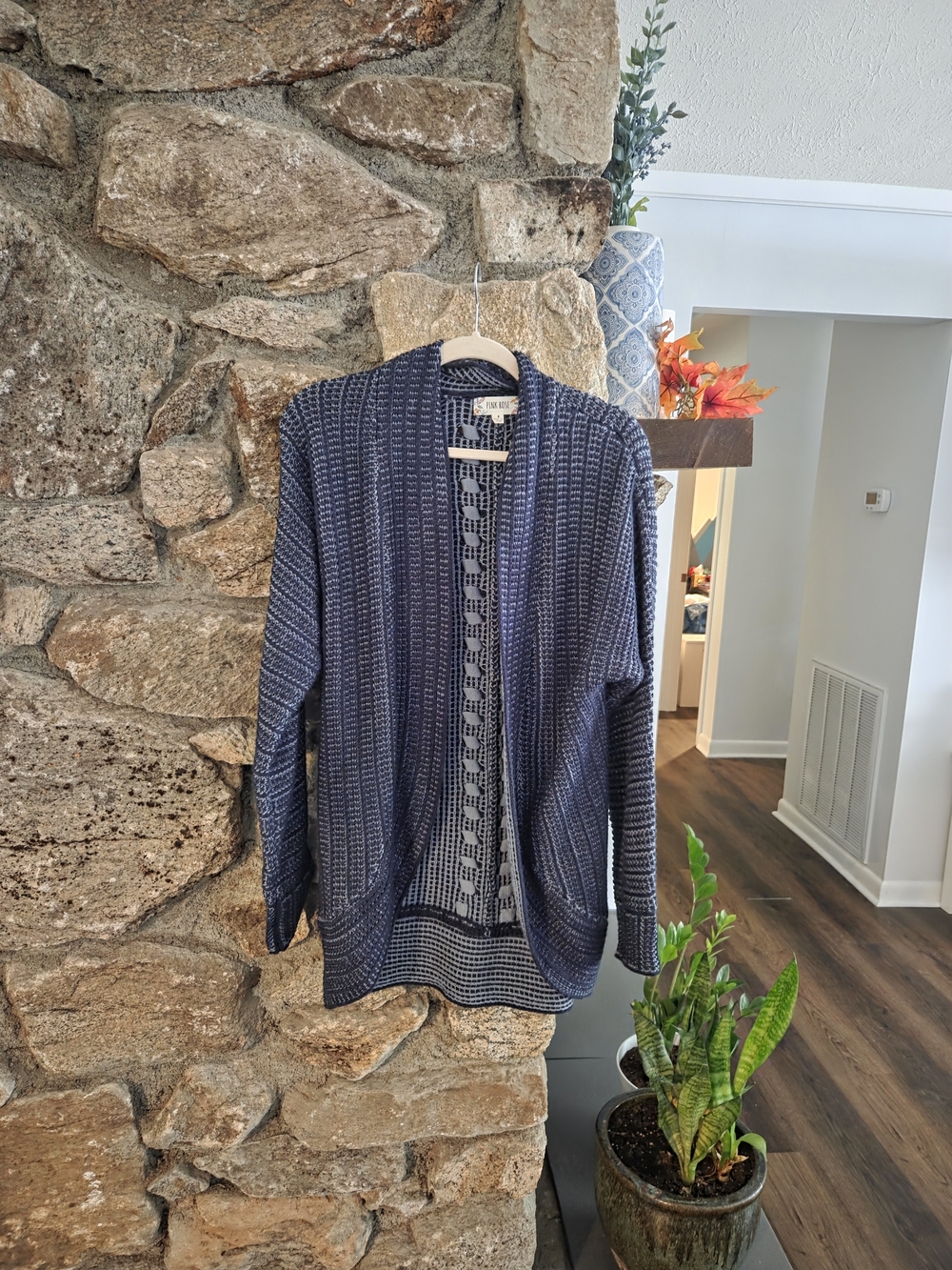 Pink Rose Navy Open-Front Knit Cardigan